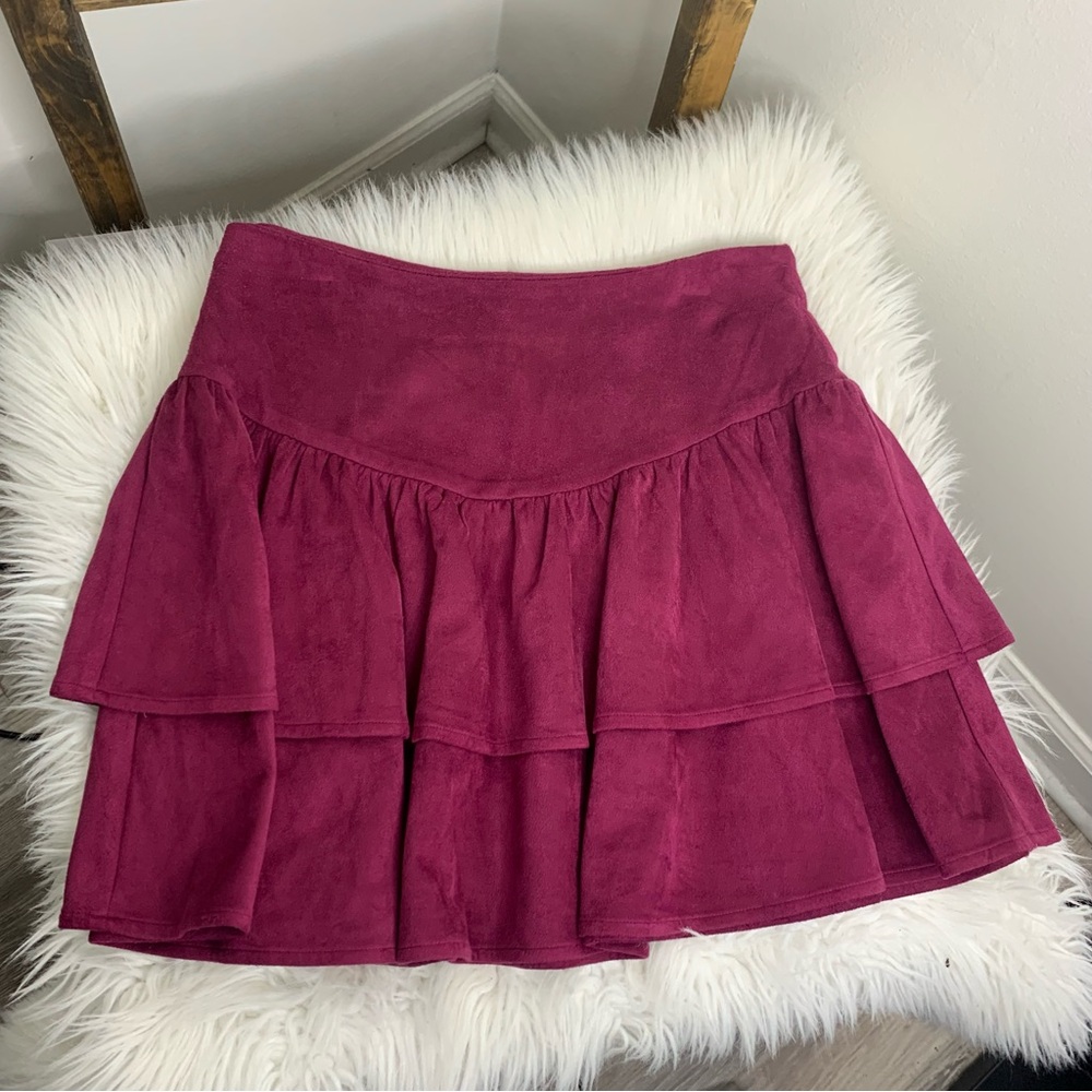 VOY Elegant Burgundy Tiered Skirt Size S